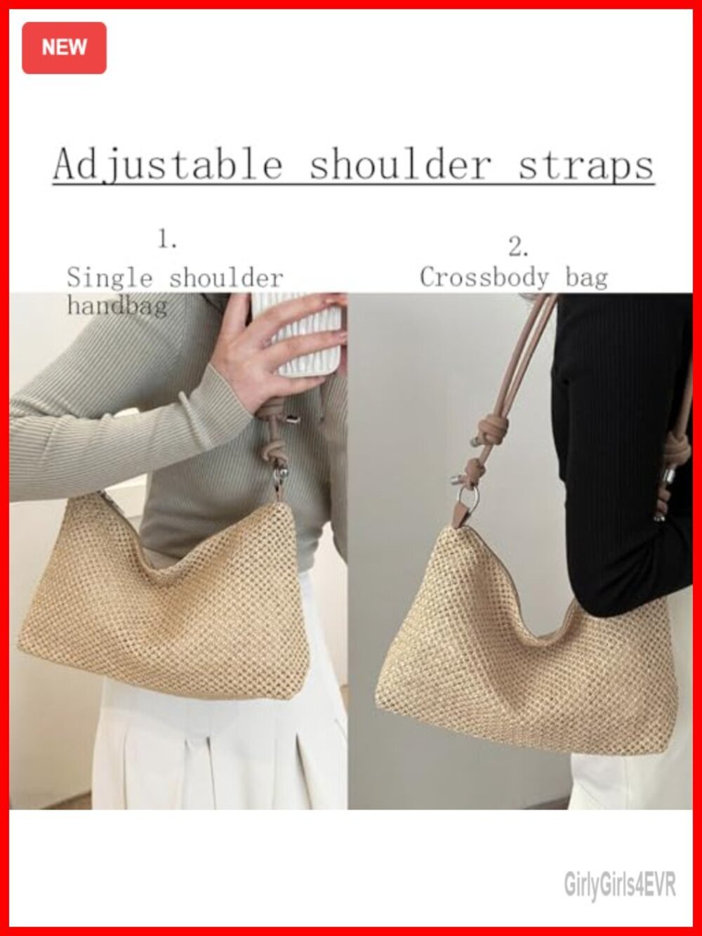 Straw Beach Tote Bag Crossbody Bag Shoulder Bag Summer Tote - Picture 5 of 6